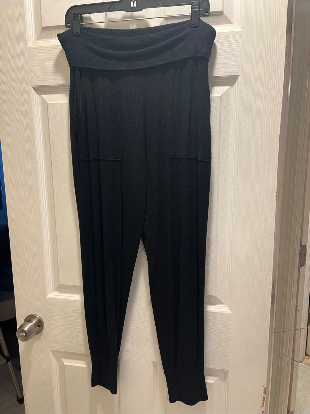 aerie Black Fold-Over Waist Knit Joggers